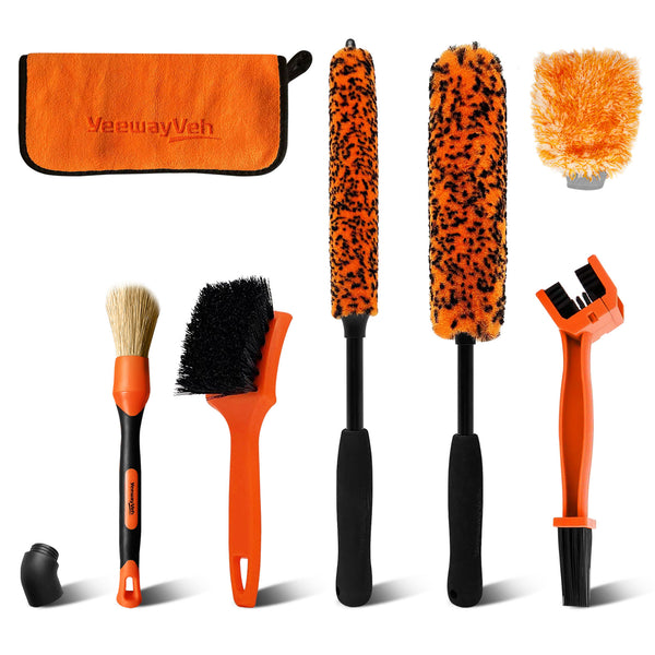 YeewaVeh  Wheel Cleaning Brush Kit For Motorcycle and Bicycles Orange 7Pcs