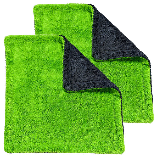 YeewayVeh 2 Pack 1400 GSM Microfiber Car Drying Towels,  Green (16 x 16inches)